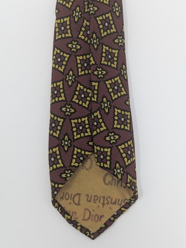 Christian Dior Designer Red/Black/Yellow Tie Made in USA 100% Silk 55.5" x 3.25" - Picture 13 of 21
