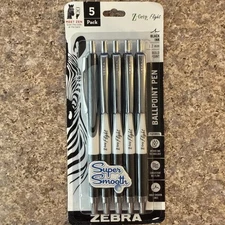 Zebra Z-Grip Flight Ballpoint Pens 5-Pack Black Ink 1.2mm Bold Point Super Smoot
