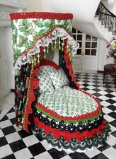 OOAK Artisan Dressed Christmas Canopy Bed With Pillows Dollhouse Miniature 1:12