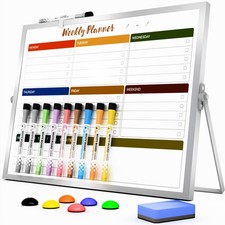 Dry Erase White Board With Stand Double Sided Weekly Whiteboard 12 x16 10 Marker