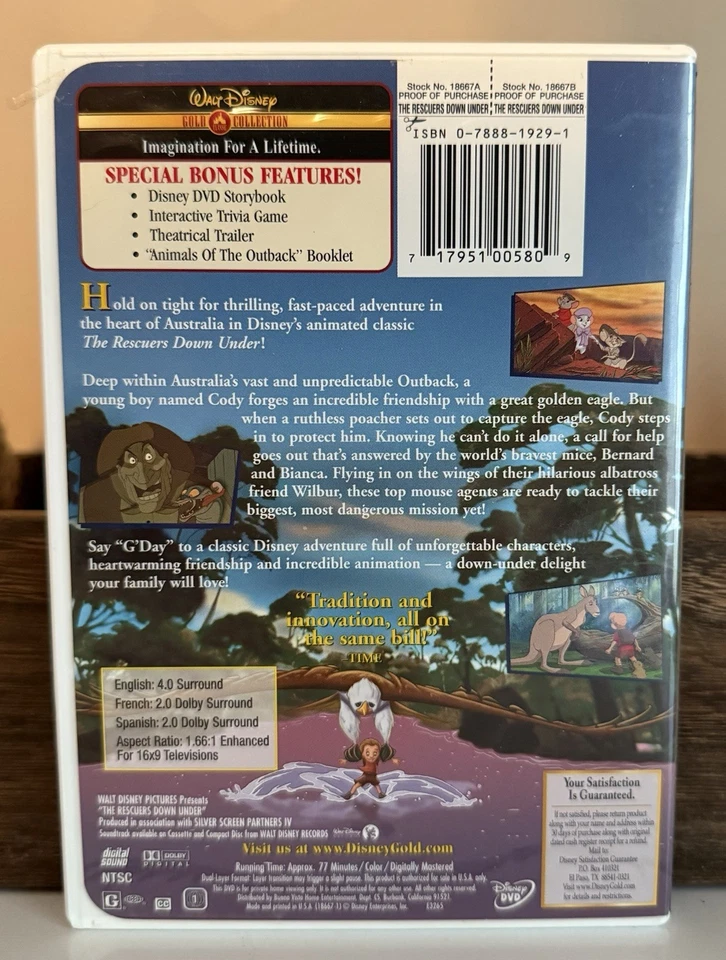 DISNEY'S ROBIN HOOD - THE RESCUERS DOWN UNDER - THE GREAT MOUSE DETECTIVE DVD'S - Image 4 of 4