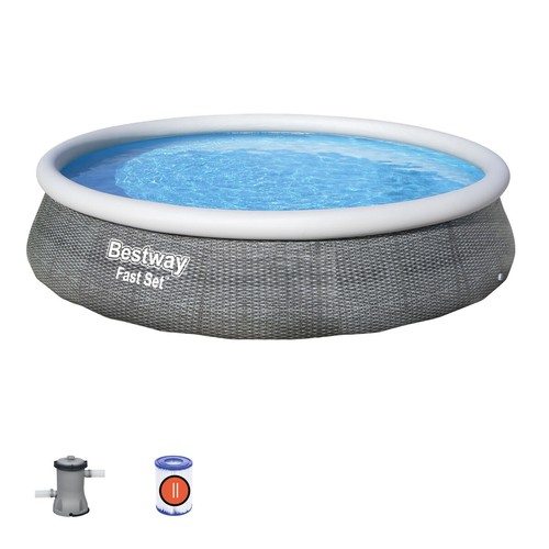 Bestway aufblasbares Pool für Erwachsene Rattanring mit Filter 396x84 cm Gart - Bild 1 von 10