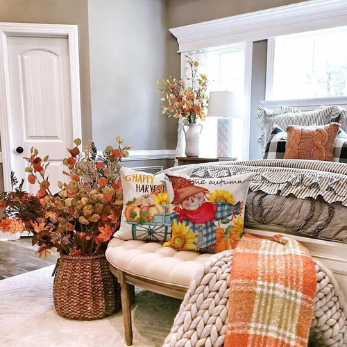 Halloween Throw Pillow Covers 18X18 Set of 4 Fall Pumpkin Outdoor Farmhouse Than - Picture 4 of 12