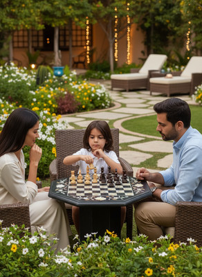 Marble Chess Table Black | Octagon Inlay Stone Board Design | Unique Collectible
