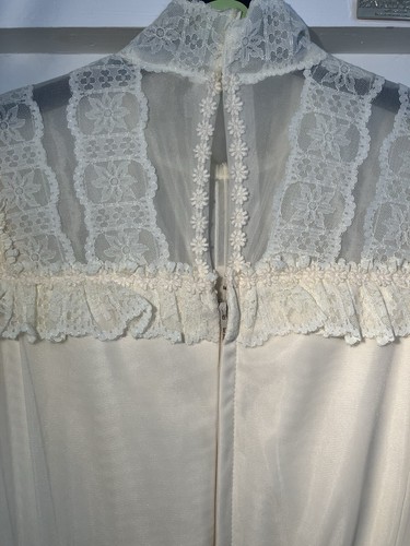 Vintage 70s Lace Ivory / Cream Wedding Summer Gown Long Dress Tall Size 6/8 - Picture 8 of 12