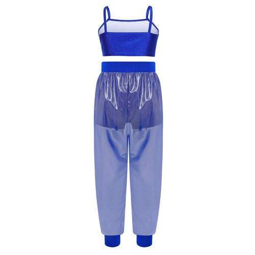 Kids Girls Sports Set Hip-hop Dance Vest with See-through Mesh Pants Yoga Gym - Picture 7 of 34