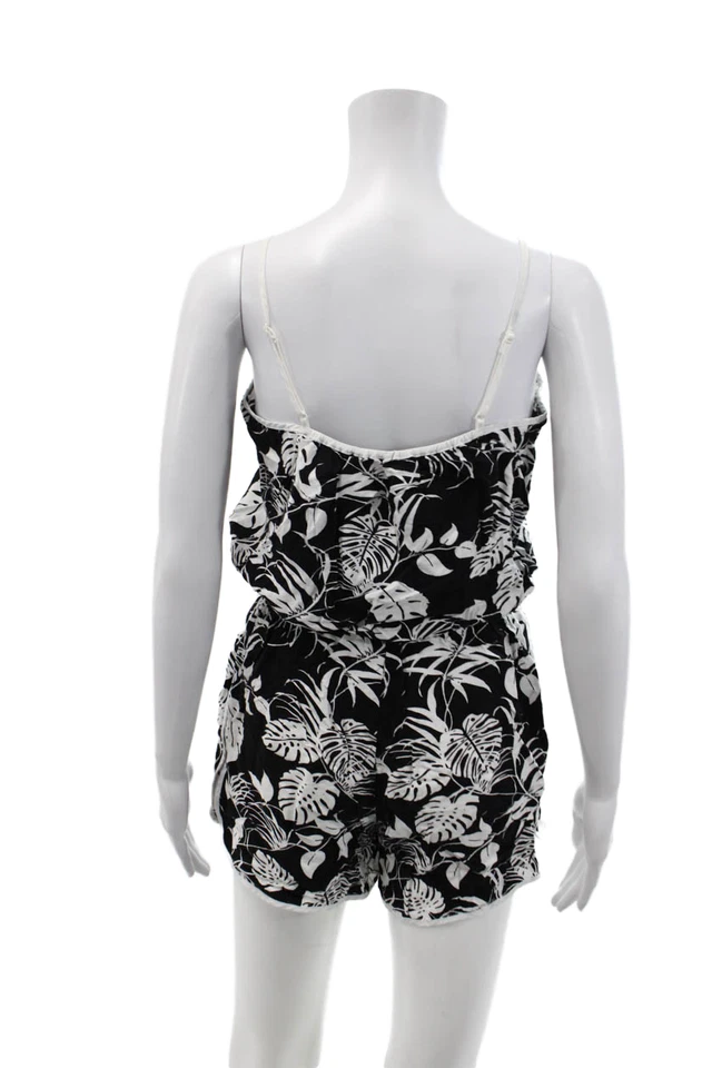 Mameluco floral Vince Camuto para mujer con correa de espagueti cuello en V negro blanco talla XS Foto 3 de 4