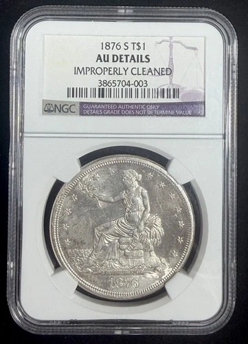 1876-S NGC AU Details Trade Dollar Premium Coin Cleaned