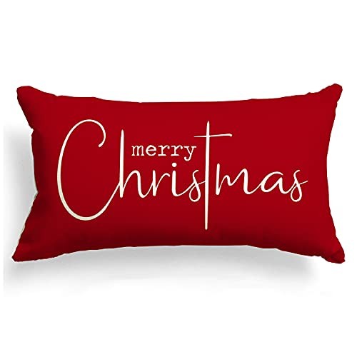 Christmas Pillow Covers Merry Christmas Throw Pillow 20" x 12" (Pack of 1) Red - Picture 1 of 6