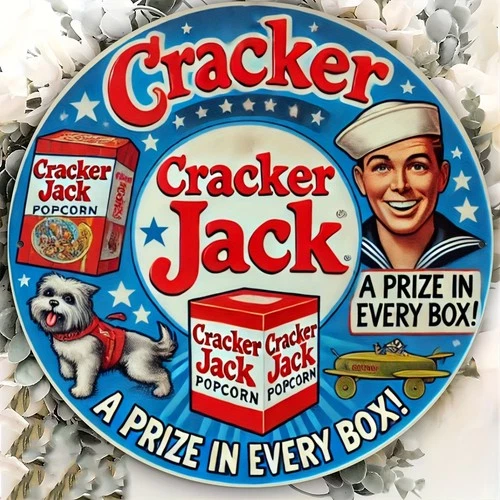 Cracker Jack Tin Metal Signs Vintage Popcorn Box Design, Perfect for Burg