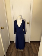 Kiyonna Dress Womens Sz XL Navy Sweetheart Knit Wrap Midi 3/4 Sleeve Tie NWT
