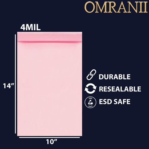 4Mil 10" X 14" | Bolsas Rosa Antiestáticas con Cremallera, Cremallera Sellable | Múltiples Bolsas - Imagen 2 de 15