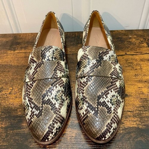 Madewell The Alex Loafer Snakeskin Embossed Leather Shoes Casual Brown Flats NEW - Picture 8 of 16
