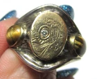 Vtg Unisex Unique 14K Sterling Silver Train w/Diamond & Tiger's Eye Ring Sz 9.25