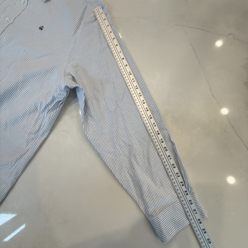 Brooks Brothers 2XLT Camicia Abito Blu Bianco Righe Non Ferro Cotone Supima - Foto 13 di 15