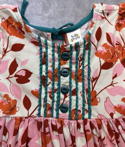Vestido Floral Wildflowers Niñas Verde Naranja Rojo Rosa Talla 6 Volantes SS Otoño - Imagen 7 de 16
