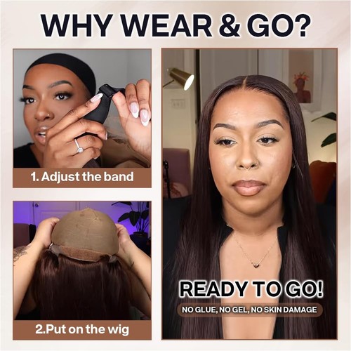 Chocolate Brown 5x5 HD Lace Closure Wig Human Hair Wear and Go Glueless 200% ... - Bild 3 von 6