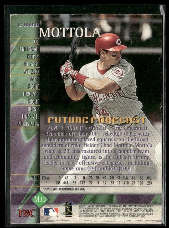 1997 Stadium Club #M33 Chad Mottola Millennium - Image 2 of 2