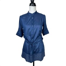 Calypso St. Barth x Target M Navy Blue Cinch Waist 3/4 Sleeve Tunic Coverup Top