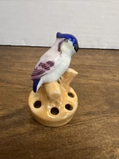 Vintage Mini Luster Parrot Love Bird Flower Frog Figurine Whimsy Deco Floral