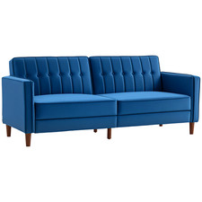 HOMCOM Convertible Sofa Futon Velvet-Touch Tufted Couch Sofa Bed Blue
