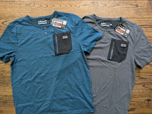 Avalanche (2) Men's Sz L 2 Button Henley Tees w/Chest Patch And Zipper Pocket