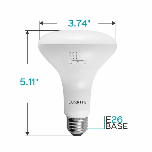 Luxrite BR30 Flood LED Bulb 10W=65W 3 Colors Option Dimmable Damp Rated 12-Pack - Picture 6 of 8