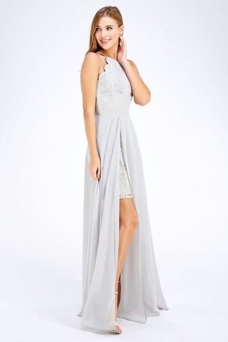 Ladies SCALLOP DETAIL SLITS DETAIL Formal Bridesmaid Long Dress Gray S M L 26513 - Bild 3 von 4