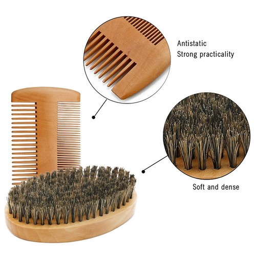 Boar Bristle Beard Brush & Wooden Comb Kit Beard Care Kit l Beard Grooming Kit # - Picture 11 of 11