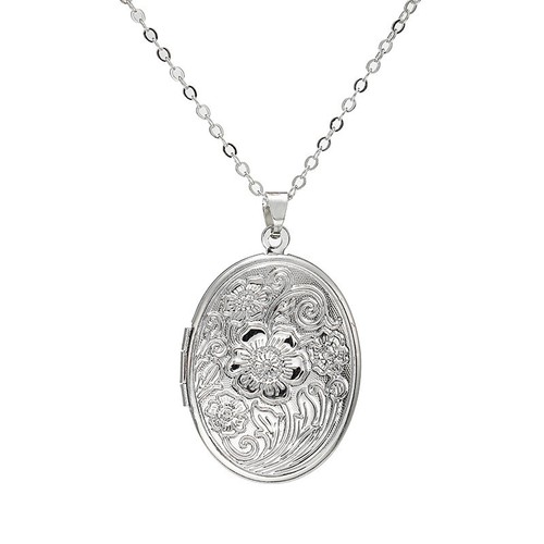 New 9CT Gold Filled Oval Locket Necklace Pendant with 20'' Chain Floral Engraved - Picture 12 of 16