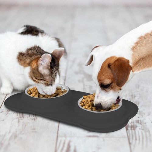 FurDreams Twin Hunde- & Katzennäpfe - Futtermatte in Knochenform aus Edelstahl - Bild 7 von 29