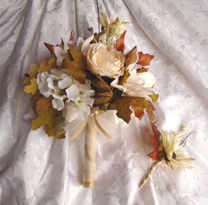 Fall Wedding Bouquet Bride Bridesmaid Silk Cream Mixed Flowers