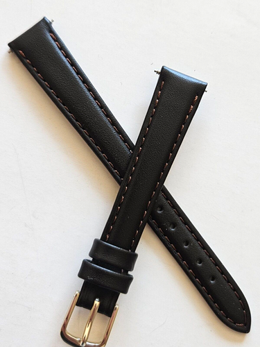 13 mm - dunkelbraunes klassisches Leder Uhrenarmband - (goldene Schnalle / mit Stiften) - Bild 3 von 3