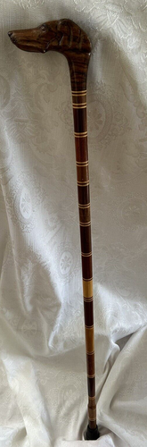 Antique Vtg Carved Wood Greyhound Dog Walking Stick Cane*Brazilian? Wood Shaft - Picture 2 of 16