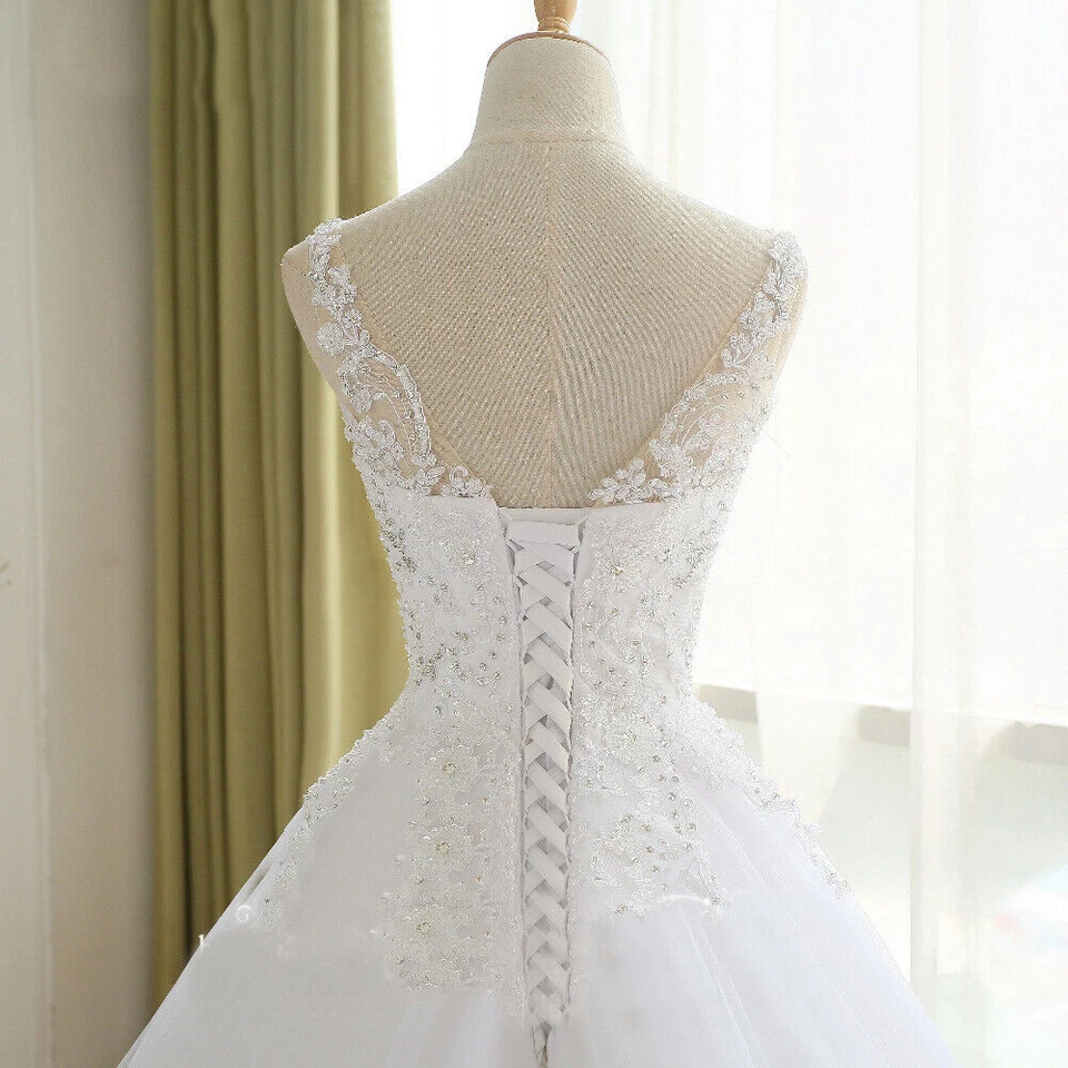 Princess Beaded Wedding Dresses Sleeveless Plus Size V-neck Bridal Gown Applique - Image 3 of 4