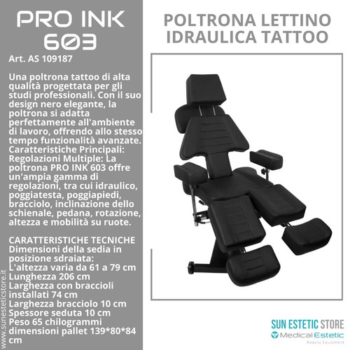 Pro Ink 603 poltrona lettino tattoo idraulica multifunzionale per tattuaggi - Foto 6 di 7