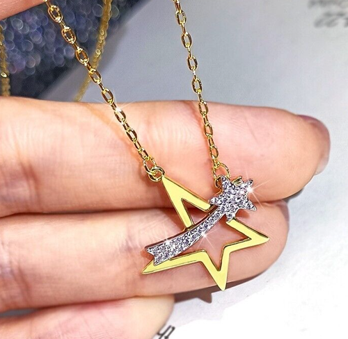 1,5 kt simulierter Diamant leuchtender Stern Halskette 14 K vergoldet Damen Stern Anhänger - Bild 3 von 8