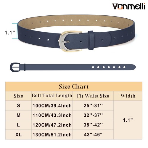 Women's Leather Belt Fashion Gold Silver Buckle Dress Pants Jeans Casual - Picture 6 of 6