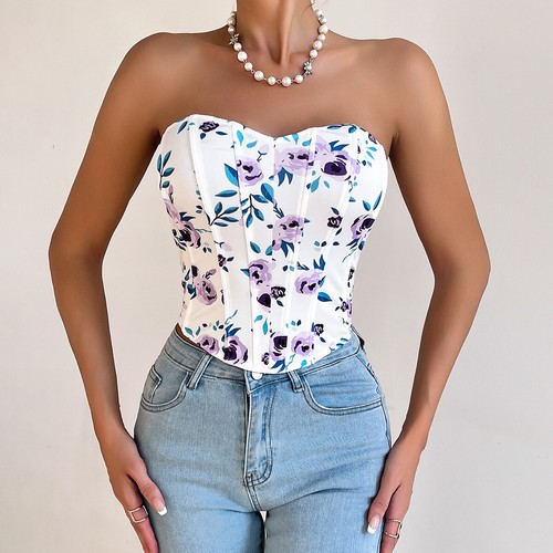 Mujeres Floral Sin Tirantes Corsé Top Corte Bajo Sin Mangas Bustier Verano Tubo Top - Imagen 8 de 29