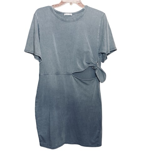 ZARA Stretch Bodycon Freizeit Kleid Seitenausschnitt Damen Large grau/blau Rundhals - Bild 3 von 14