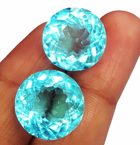 Par de gemas redondas transparentes certificadas de piedras preciosas sueltas aguamarina de 10-12 quilates W05 - Imagen 10 de 13