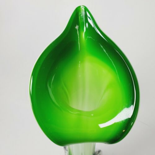 VTG Jack in the Pulpit Green, White, Black Art Glass Lily Bud Vase Decor 11.5"T - Picture 2 of 19