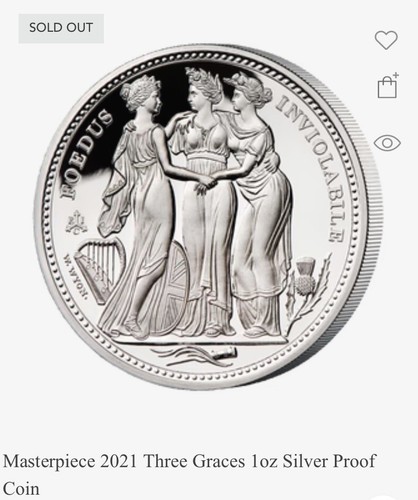 Sterlina 2021 £1 Argento 999 Moneta 1 Oz. Tre Grazie Proof 1 Pound Elisabetta II - Foto 14 di 14