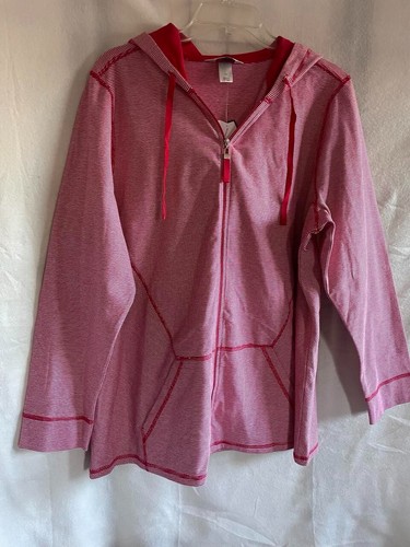 NWT CJ Banks Red & White Striped Zip Front Hoodie size 1X - Picture 2 of 7