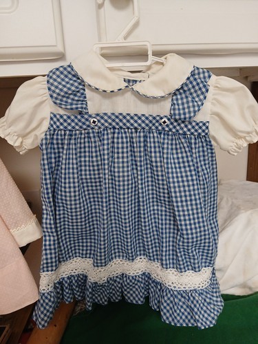 Vintage Kate Greenaway Baby-Kleinkind Mädchen Kleid 18 Monate blau-weiß kariert 1984 - Bild 1 von 14