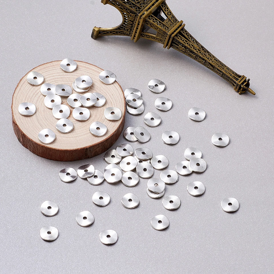 100 cuentas de disco plano de aleación tibetana lisas onduladas espaciadoras de plata sin níquel 10 mm de diámetro Foto 3 de 4