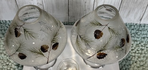 Two Handpainted Crackleglass Pinecones And Snow Small Glass Jar Candle Shade - Picture 9 of 19