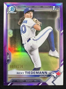 RICKY TIEDEMANN 2021 Bowman Chrome Draft Prospects Purple Refractor RC #007/250