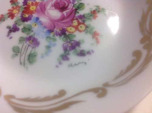 Vintage Limoges France Porcelaine Dure 4,5" Teller Untertasse, signiert vom Künstler - Bild 3 von 5