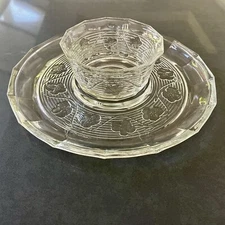 Anchor Hocking Chips & Dip Set Crystal Glass Floral Design Party Platter